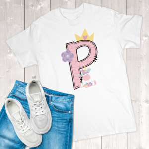 Unicorn Alpha Doodle Letter Adult T-Shirt