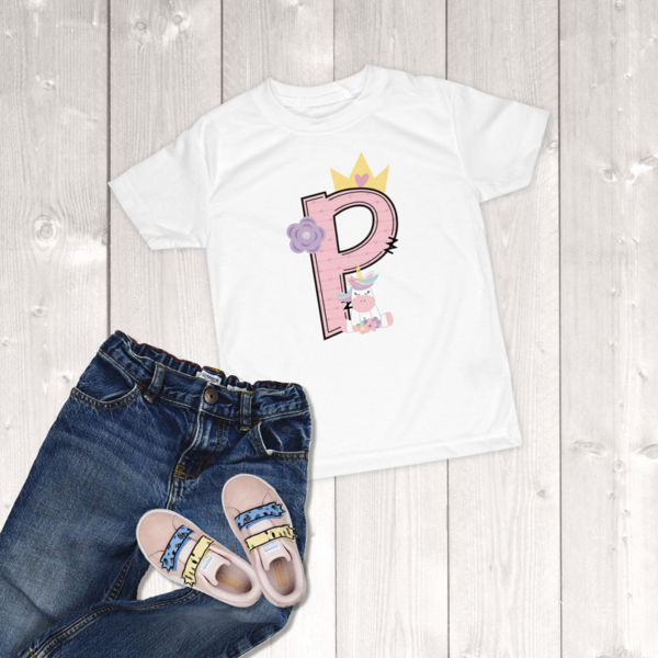 Unicorn Alpha Doodle Letter Toddler Girl T-Shirt