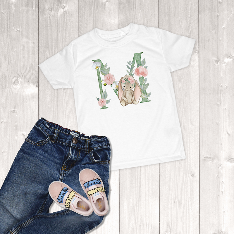 Watercolor Baby Animals Initial Toddler Girl T-Shirt