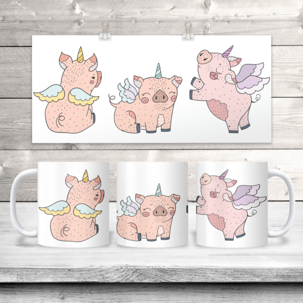 3 Pink Flying Unicorn Pigs Coffee Mug