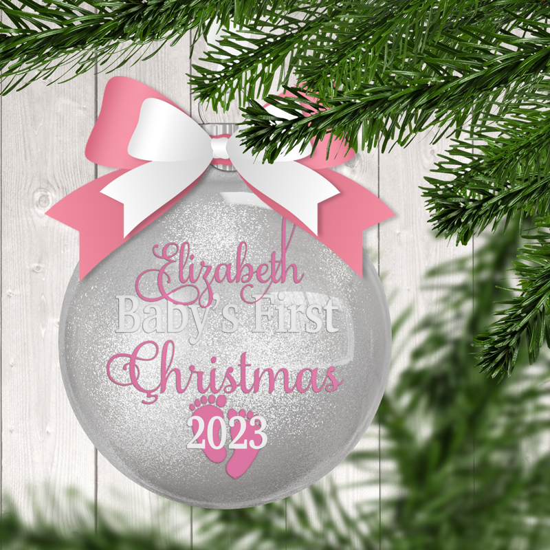 Baby Girl First Christmas CD Glitter Ornament