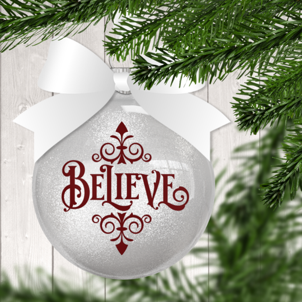 Believe Vintage Style Glitter Christmas Ornament