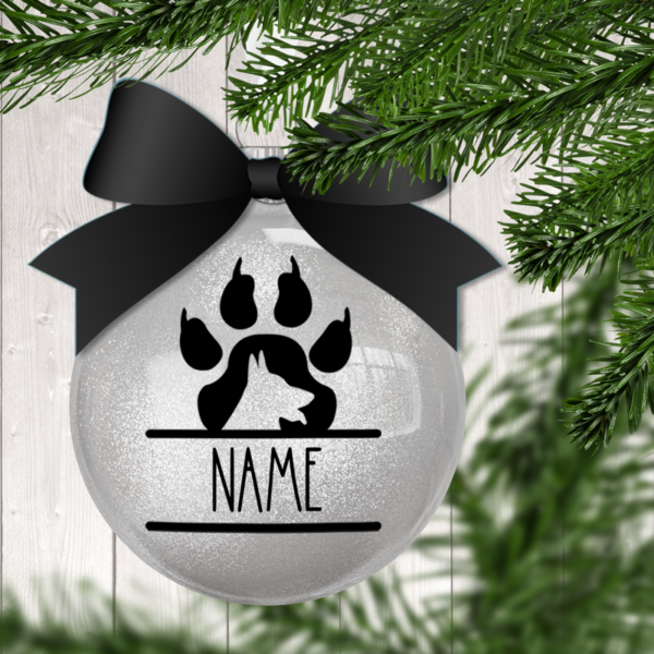 Dog Paw w/Name Glitter Christmas Ornament
