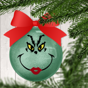 Ms. Grinch Face Glitter Christmas Ornament