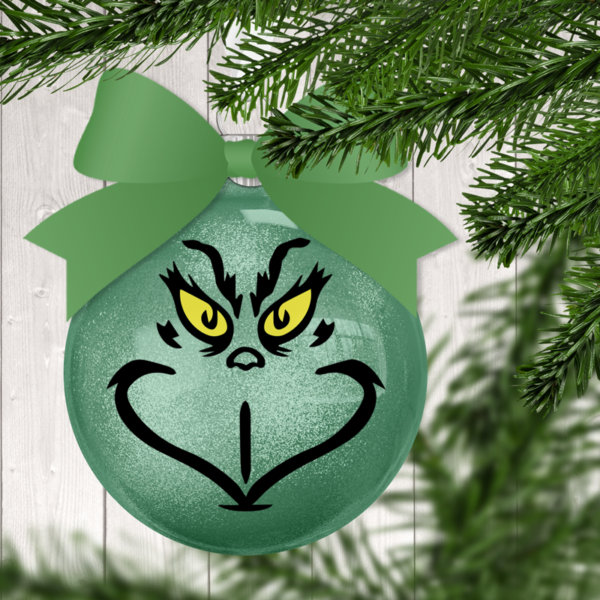 Grinch Face 1 Glitter Christmas Ornament