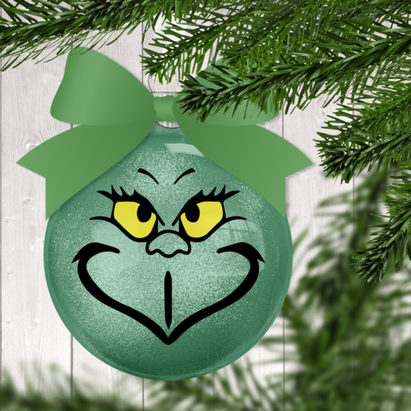 Grinch Face 2 Glitter Christmas Ornament