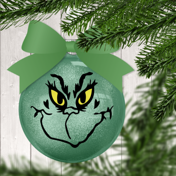 Grinch Face 3 Glitter Christmas Ornament