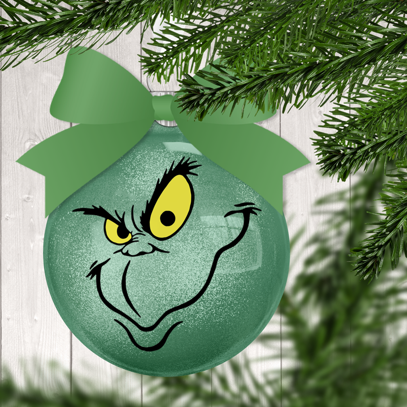 Grinch Face 4 Glitter Christmas Ornament