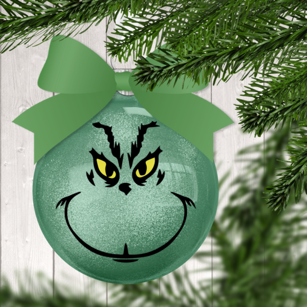 Grinch Face 5 Glitter Christmas Ornament