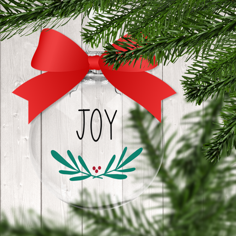 Joy Mistletoe Clear Christmas Ornament