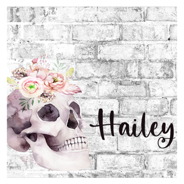 Pink Flowers Skull with Brick Background & Name Mouse Pad