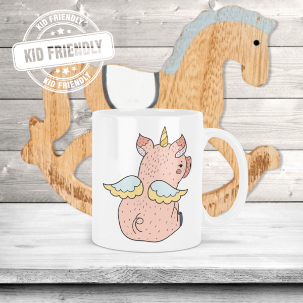 Pink Flying Unicorn Pigs Kids Polymer Coffee Mug