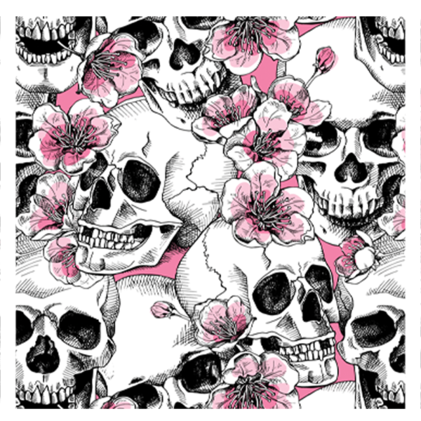 Halloween Skulls Black w/Pink Flowers Coffee Mug