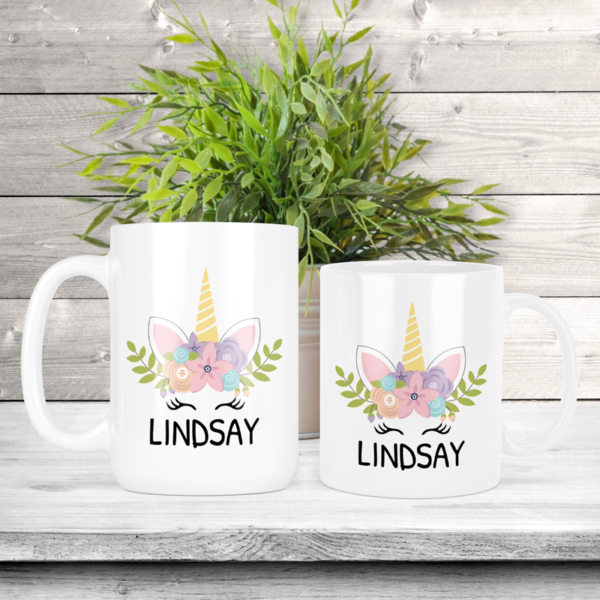 Choice of Unicorn Face + Name Coffee Mug